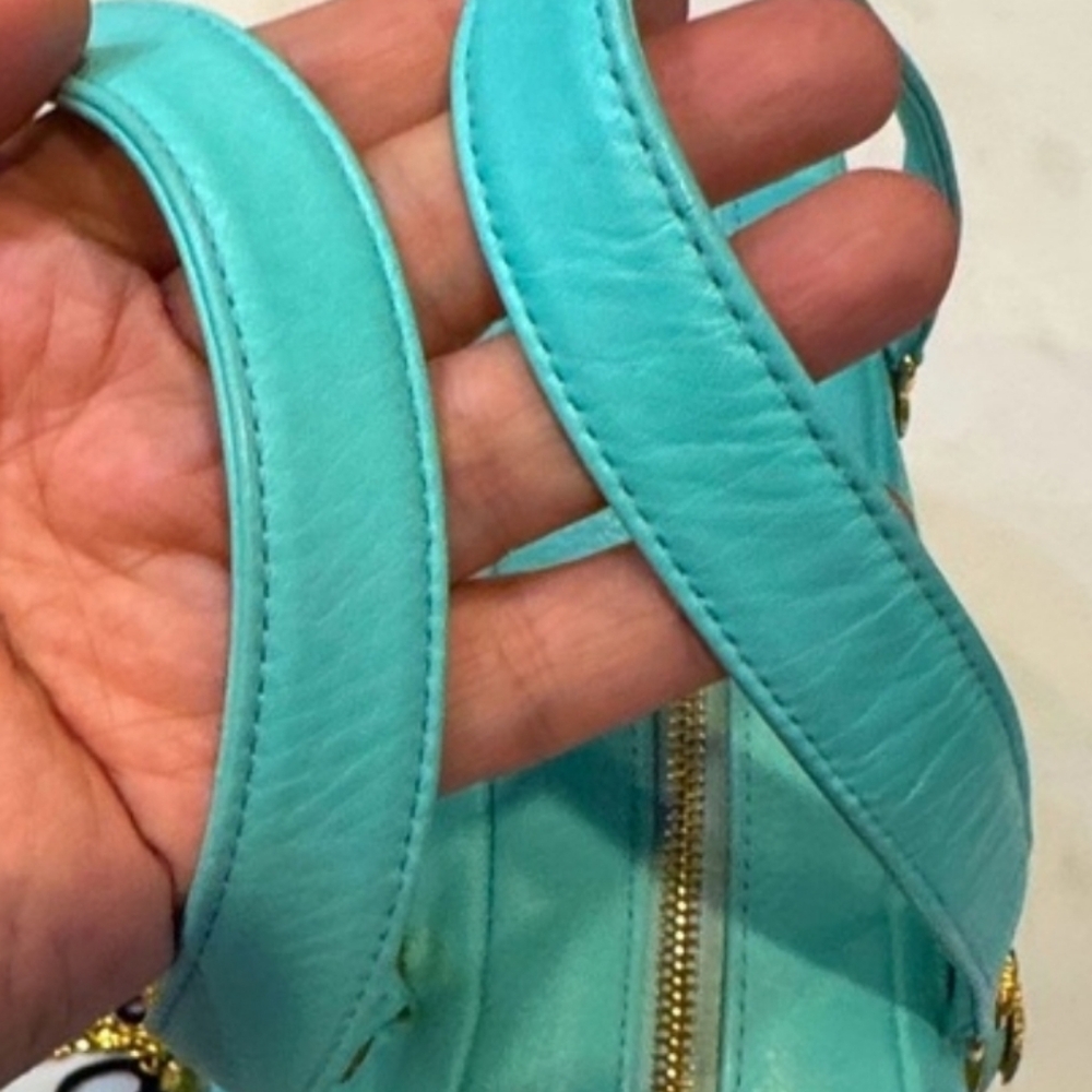 Rare Versace Aqua Leather Shoulder Bag with Gold Accents - Picture 17 of 17